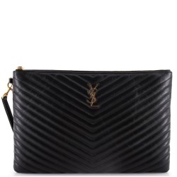 Classic Monogram Wristlet Pouch Matelasse Chevron Leather Large
