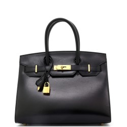 Birkin Sellier Bag Noir Box Calf with Gold Hardware 30