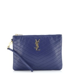 Classic Monogram Wristlet Pouch Matelasse Chevron Leather Small