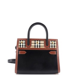 Title Two Handle Tote Leather with Vintage Check Canvas Mini
