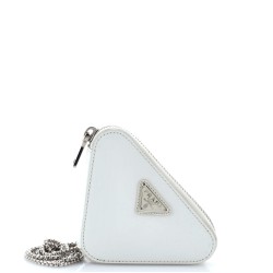 Triangle Pouch Bag with Chain Crystal Embellished Satin Mini