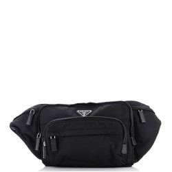 Double Front Pocket Belt Bag Re-Nylon with Saffiano Leather Medium