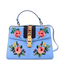 Sylvie Top Handle Bag Embroidered Leather Medium