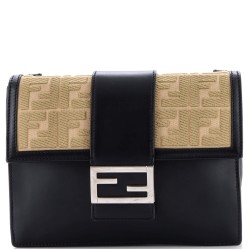 Flat Baguette Crossbody Bag Leather with Zucca Jacquard Medium