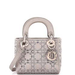 Lady Dior Bag Crystal Embellished Cannage Quilt Satin Mini