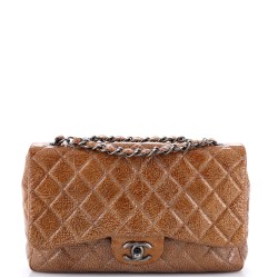 Vintage Classic Single Flap Bag Quilted Crinkled Patent Jumbo