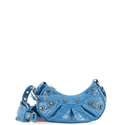 Le Cagole Giant Studs Shoulder Bag Crocodile Embossed Leather Small