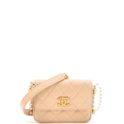 About Pearls Flap Card Holder with Chain Quilted Calfskin