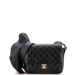 Wave Strap Flap Bag Quilted Lambskin with Calfskin Small