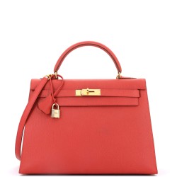 Kelly Handbag Rouge Vif Ardennes with Gold Hardware 32
