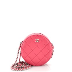 Round Clutch with Chain Quilted Lambskin Mini