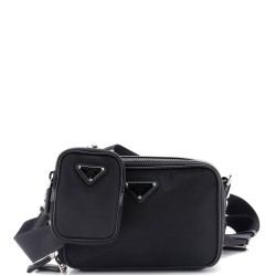 Brique Camera Crossbody Bag Re-Nylon with Saffiano Leather Small