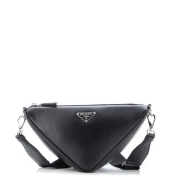 Triangle Logo Zip Crossbody Bag Soft Leather Small