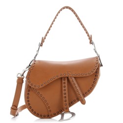 Saddle Handbag with Strap Studded Leather Medium