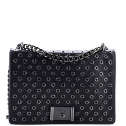 Grommet Lock Flap Chain Shoulder Bag Leather Medium