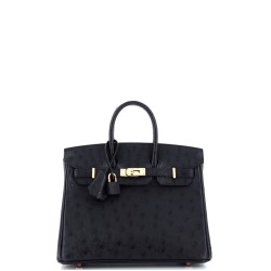 Birkin Handbag Noir Ostrich with Rose Gold Hardware 25