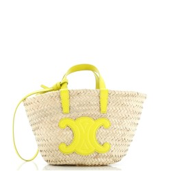 Triomphe Basket Shoulder Bag Raffia with Leather Teen