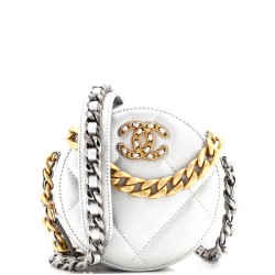 19 Round Clutch with Chain Quilted Leather