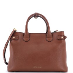 Banner Tote Leather and House Check Canvas Medium