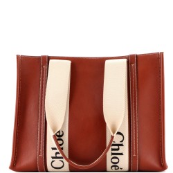 Woody Tote Leather with Canvas Medium