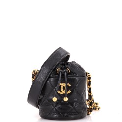 Twist Your Buttons Drawstring Bucket Bag Quilted Caviar Mini