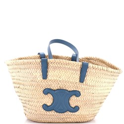 Triomphe Basket Shoulder Bag Raffia with Leather Medium