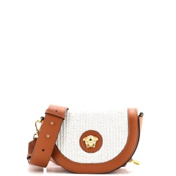 Medusa Saddle Crossbody Raffia and Leather Small