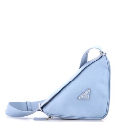 Triangle Logo Zip Around Shoulder Bag Saffiano Leather