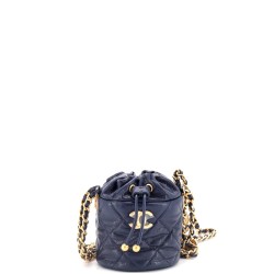 Twist Your Buttons Drawstring Bucket Bag Quilted Caviar Mini