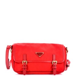 Buckle Flap Crossbody Bag Tessuto with Saffiano Leather
