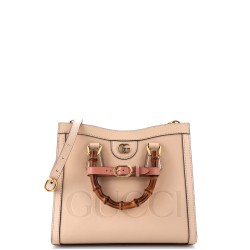 Diana NM Logo Bamboo Handle Tote Embossed Leather Small
