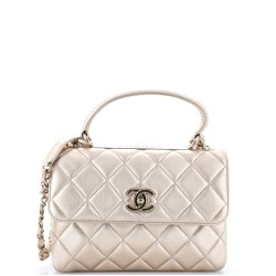 Trendy CC Top Handle Bag Quilted Metallic Lambskin Small