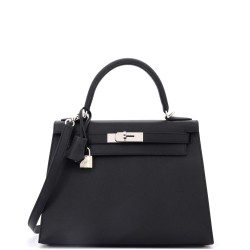 Kelly Handbag Noir Epsom with Palladium Hardware 28