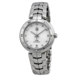 Pre-owned Tag Heuer Link Diamond Silver guilloche Dial Ladies Watch WAT2312.BA0956