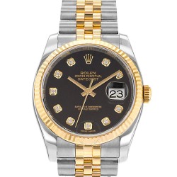 Pre-owned Rolex Datejust 36 Automatic Chronometer Diamond Black Dial Men's Watch 116233 BKDJ