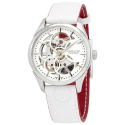 JazzMaster White Skeletal Dial White Leather Ladies Watch H32405811
