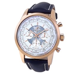 Pre-owned Breitling Transocean Unitime World Time Chronograph Automatic Chronometer White Dial Men's Watch RB0510