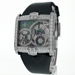 Pre-owned Harry Winston Avenue C Squared A2 GMT Diamond Dark Mother of Pearl Dial with Diamond Accents Dial Ladies Watch AVSQTZ38WW010