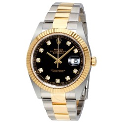 Datejust 41 Black Dial Diamond Steel and 18K Yellow Gold Oyster Men's Watch 126333BKDO