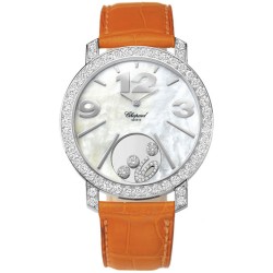 Happy Diamonds Mother of Pearl Dial 18kt White Gold Diamond Leather Ladies Watch 207450-1005