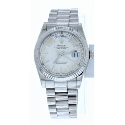 Pre-owned Rolex Day-Date Silver Dial 18K White Gold President Automatic Men's Watch 118239SSP