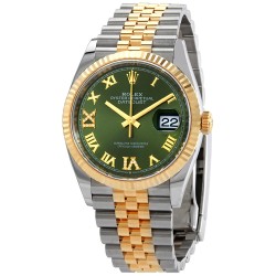 Datejust 36 Olive Green Diamond Dial Men's Stainless Steel and 18kt Yellow Gold Jubilee Watch 126233GNRDJ