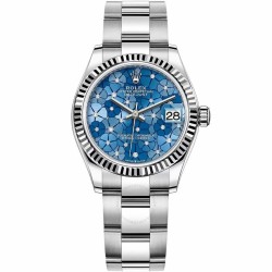 Pre-owned Rolex Datejust Azzurro-Blue Floral Motif Diamond Dial Automatic Chronometer Ladies Watch 278274