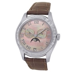 Pre-owned Patek Philippe Complications Diamond Black Mother of Pearl Dial Ladies Watch 4936G-001