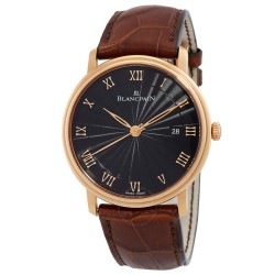 Villeret Ultra Slim Black Dial 18kt Rose Gold Leather Men's Watch 6651-3630-55B
