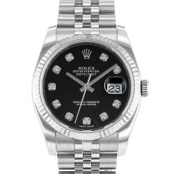 Pre-owned Rolex Datejust 36 Automatic Chronometer Diamond Black Dial Men's Watch 116234 BKDJ